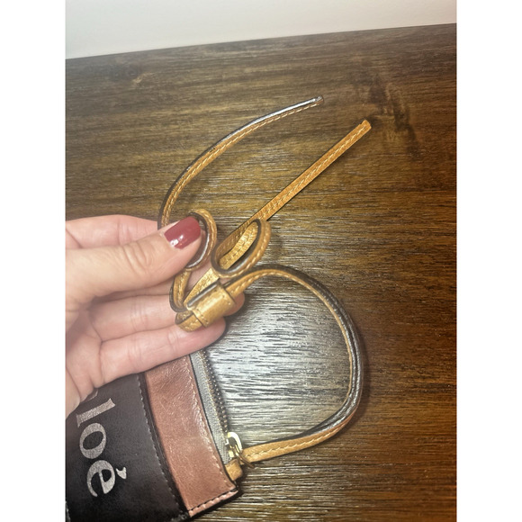 Chloe Auth Tan Black Zip Leather Coin Key Case 2 Slot Card Holder Wallet Zip H15 - Picture 9 of 9